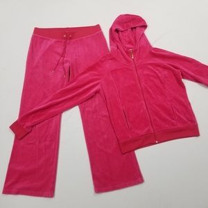Juicy Couture TrackSuit Set Hot Pink Large Jacket Pants Matching Sweatsuit Y2k